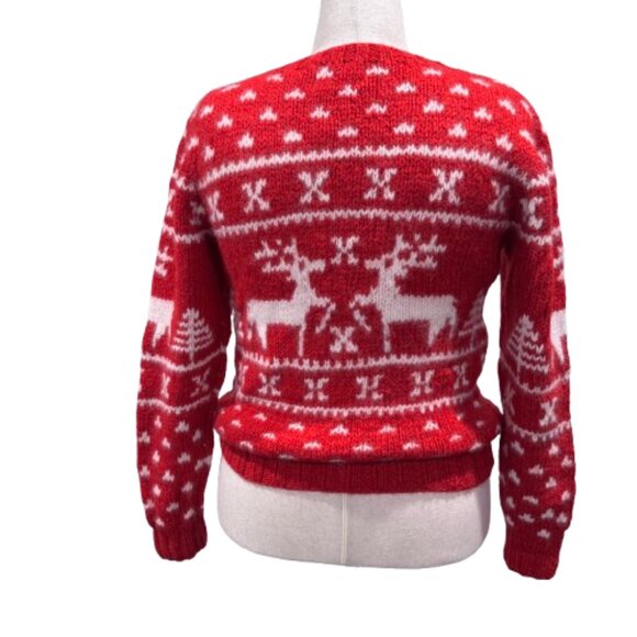 VTG Woolrich Double Reindeer 100% Wool Christmas Red and White Sweater (Size L) - Picture 7 of 13